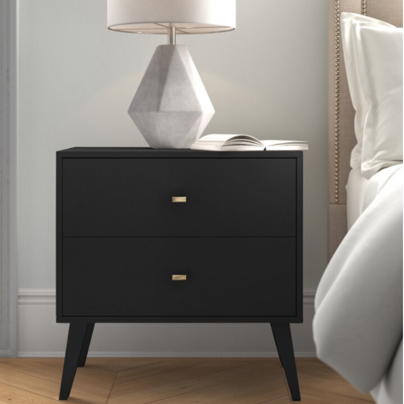 New design 2 Drawers Nightstands Black Bedside For Bedroom Nightstand With Solid Wood Drawer