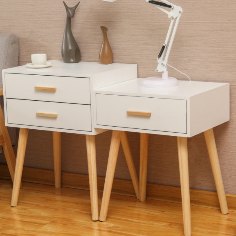 Modern Simple Bedroom Furniture Wooden Table Nightstand White Drawer Nordic Style Bedside Table