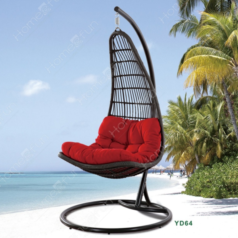 2022 Factory wholesale high Quality patio swing outdoor furniture egg chair leisure wicker rattan chair with cushion and pole